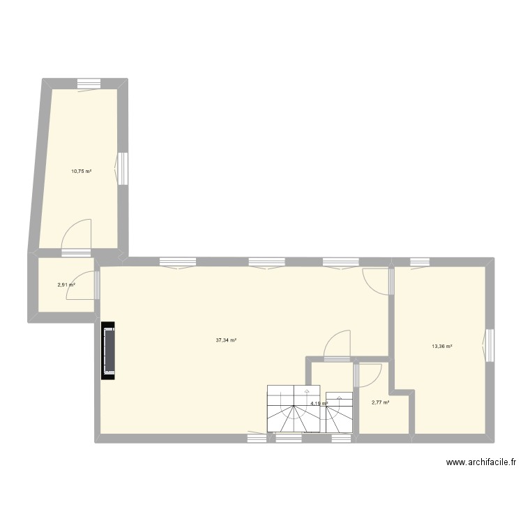 Maison Rochevalier 1er étage. Plan de 6 pièces et 71 m2