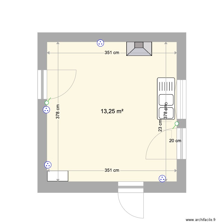 cuisine mermoz. Plan de 1 pièce et 13 m2