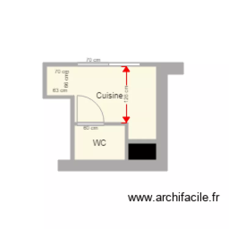 WC et Cuisine cloisons. Plan de WC et Cuisine cloisons. Plan de