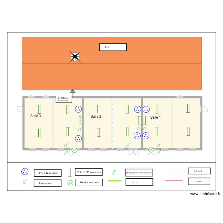 Lycée Anbohimandroso classes 1-2-3. Plan de 3 pièces et 165 m2