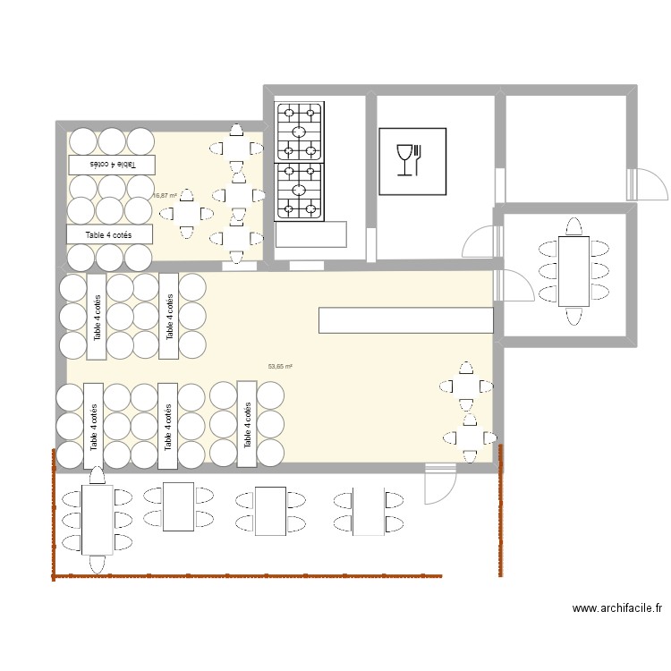 RESTAURANT PFMP. Plan de 2 pièces et 71 m2