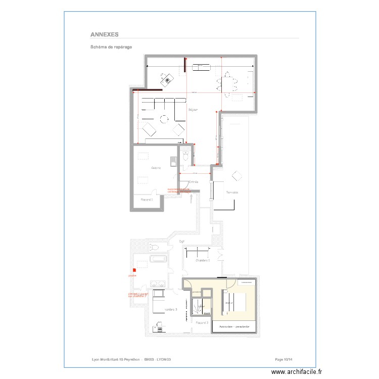 montbrillant. Plan de 3 pièces et 23 m2