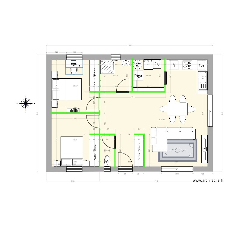 ROMAN / DONG 4. Plan de 6 pièces et 65 m2