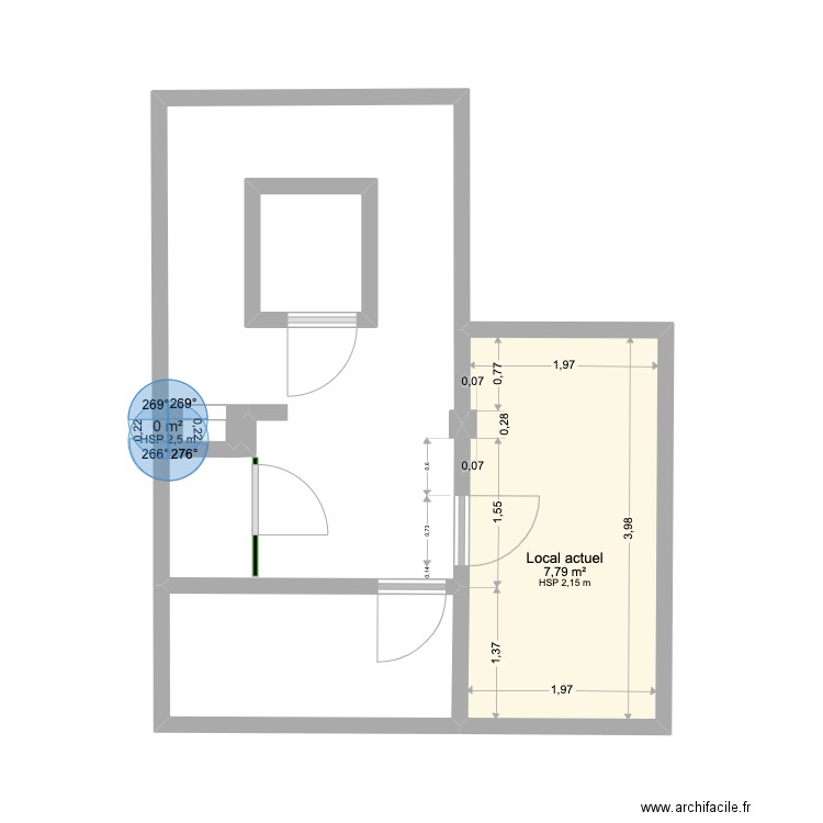 Local actuel v1. Plan de 6 pièces et 27 m2