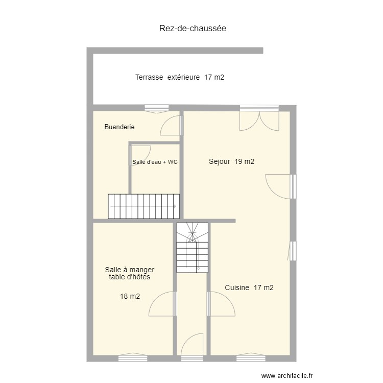 rdc fournier. Plan de 5 pièces et 77 m2