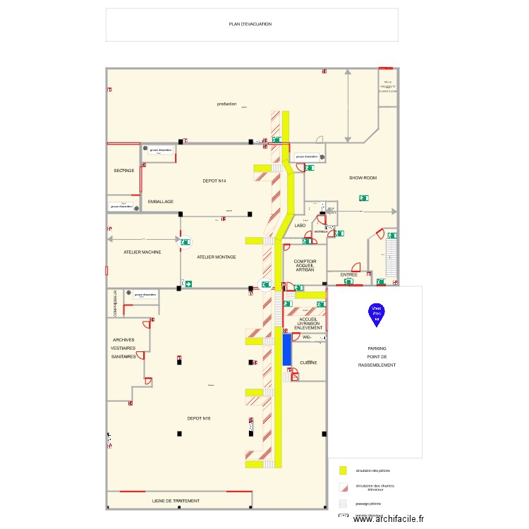 plan de circulation piétons et chariots. Plan de 0 pièce et 0 m2