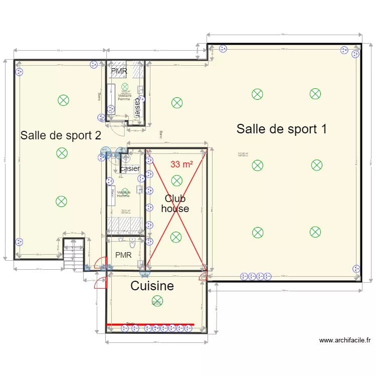 RDC Salle de sport placo. Plan de RDC Salle de sport placo. Plan de