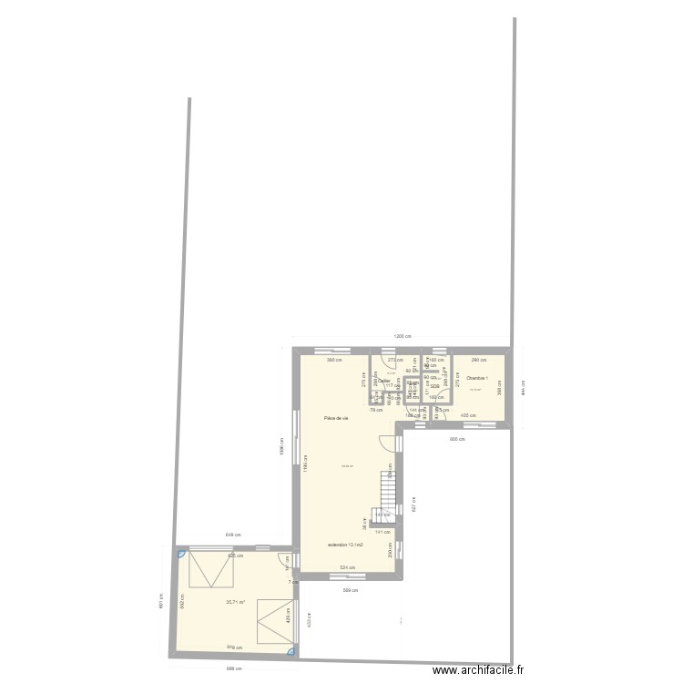 Projet d'extension + Garage. Plan de 6 pièces et 119 m2