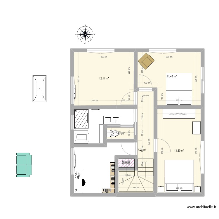 Etage2. Plan de 6 pièces et 47 m2