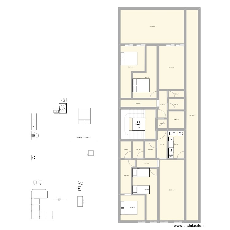 Appartement 30 m. Plan de 10 pièces et 176 m2