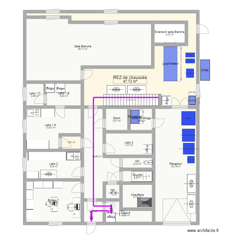 20230810 Reprobiol Ouffet niveau 0 Projet Lyo Filling Flux 07. Plan de 20 pièces et 234 m2