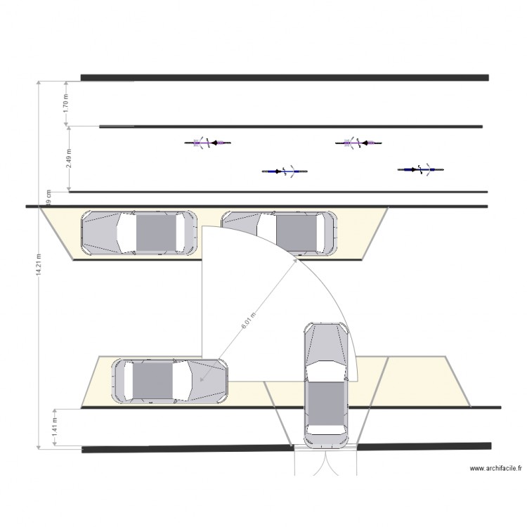 Parcours auto avec rayon moy 6m côté impaire. Plan de 0 pièce et 0 m2