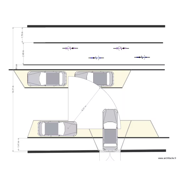 Parcours auto avec rayon moy 6m c&ocirc;t&eacute; impaire. Plan de 