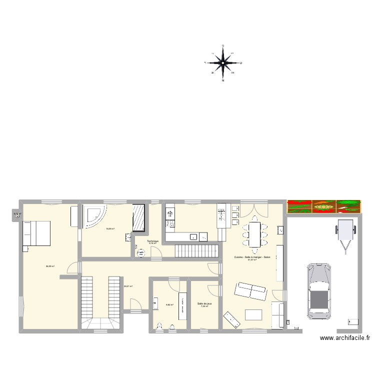 Pondrome rez. Plan de 8 pièces et 155 m2