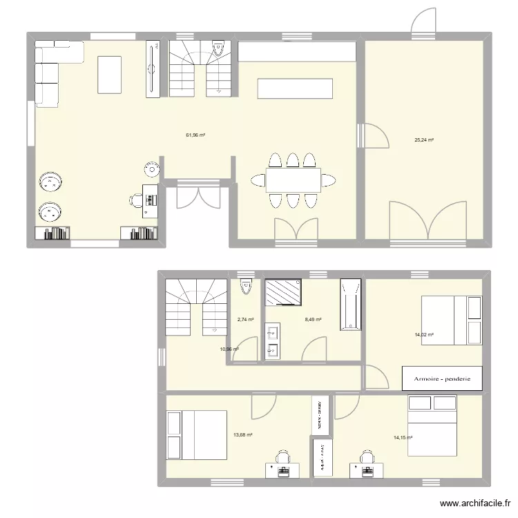 Plan &eacute;tage. Plan de 8 pièces et 151 m²
