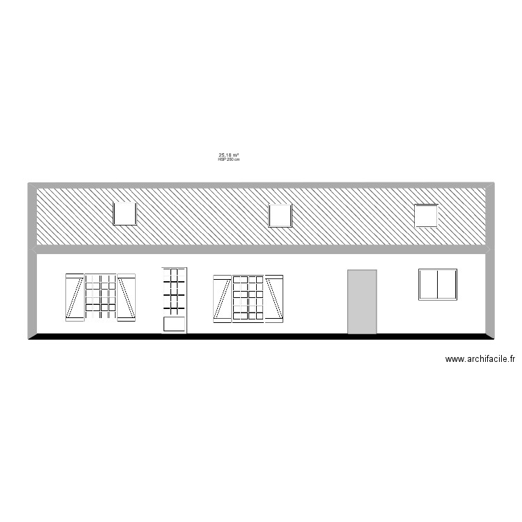 Facade SO. Plan de 2 pièces et 60 m2