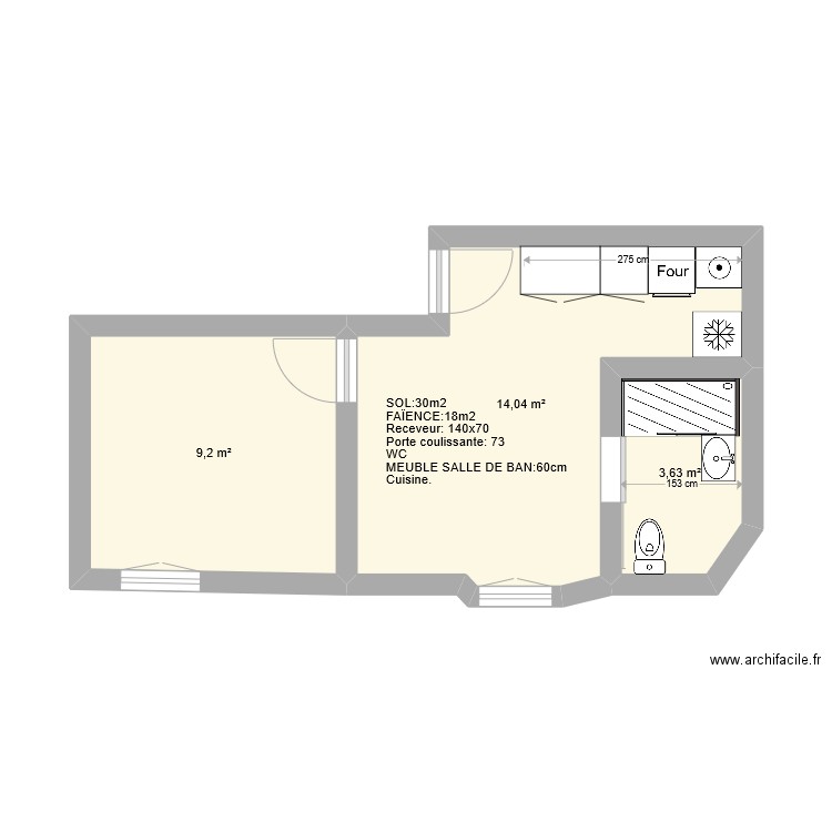 T2 NUMERO 2. Plan de 3 pièces et 27 m2