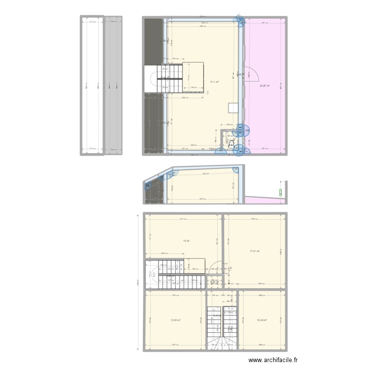 3 eme etage v7 rehaussement avec Terrasse version NEO BAIL TRAVAIL. Plan de 28 pièces et 172 m2