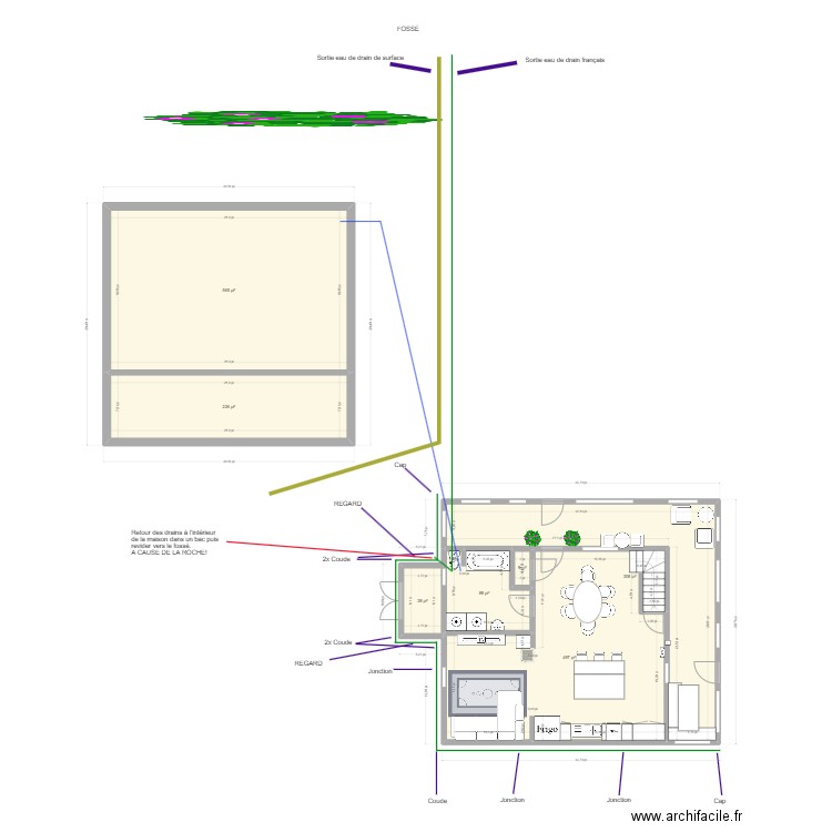 PLAN MAISON_DRAINAGE. Plan de 7 pièces et 161 m2