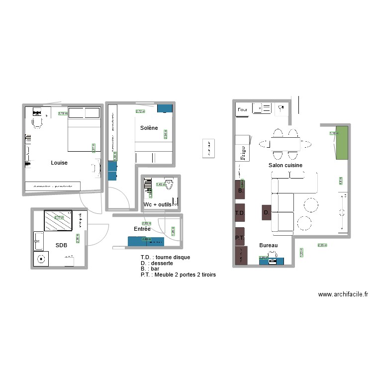 5 Baco. Plan de 4 pièces et 28 m2