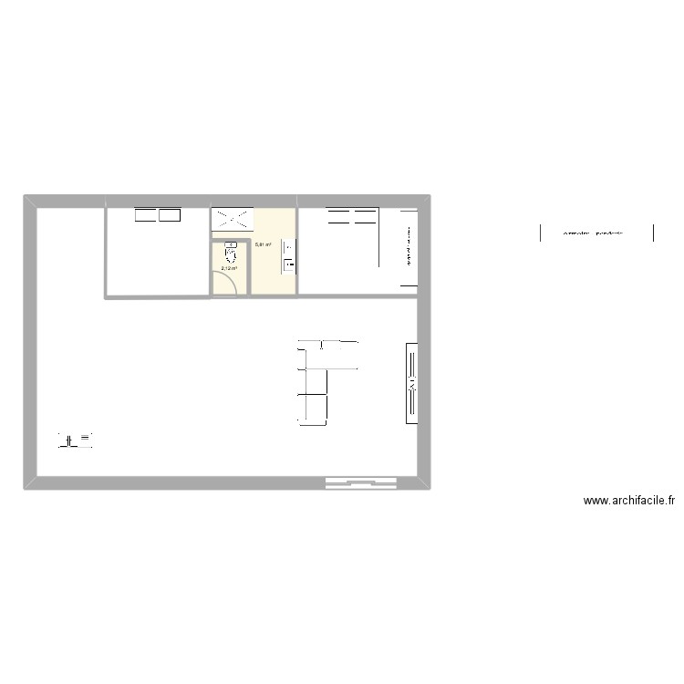 Tour. Plan de 2 pièces et 8 m2