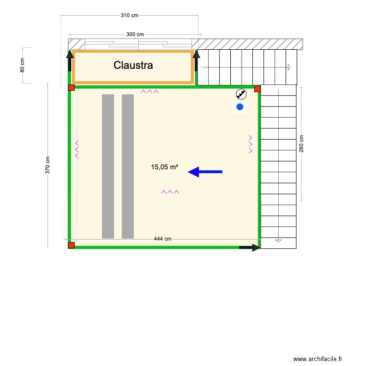 John Connor- Bias do Sul. Plan de 2 pièces et 17 m2