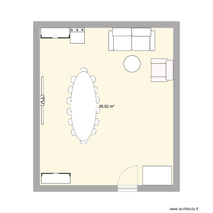 Salle réunion 2022. Plan de 1 pièce et 35 m2