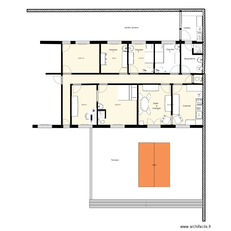 Presbytère Agadir. Plan de 8 pièces et 93 m2