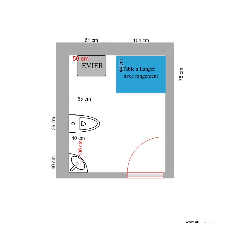 Plan SDB MAM. Plan de 1 pièce et 5 m2