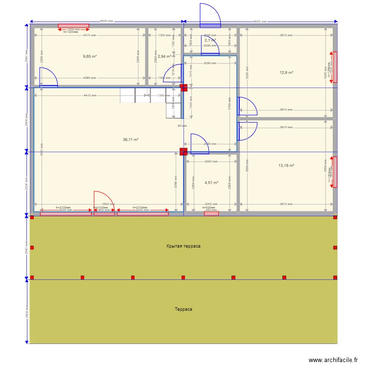 12 на 10. Plan de 9 pièces et 137 m2