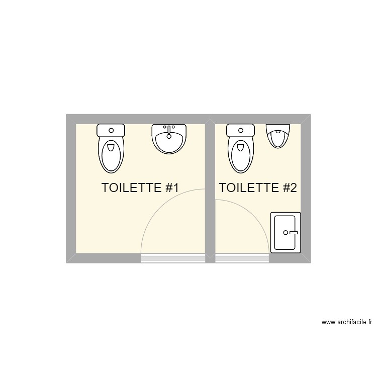 TOILETTE. Plan de 2 pièces et 6 m2