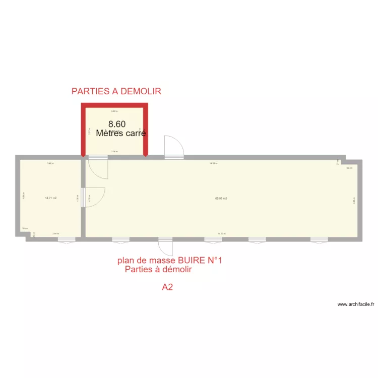 maison Priscilla parties &agrave; d&eacute;molir. Plan de 