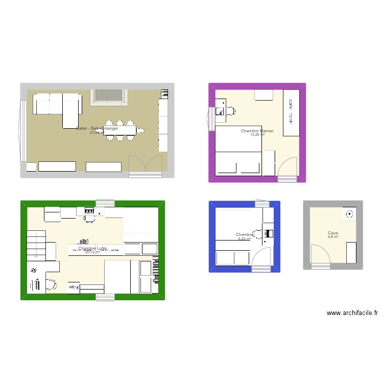 Nouvel appart Maman. Plan de 5 pièces et 66 m2