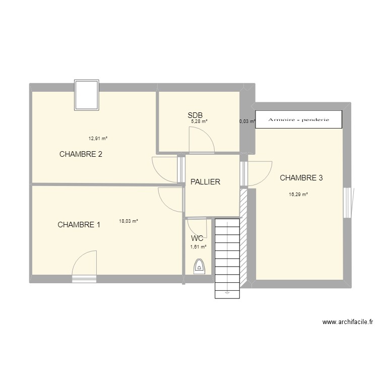 etage simple. Plan de 6 pièces et 54 m2