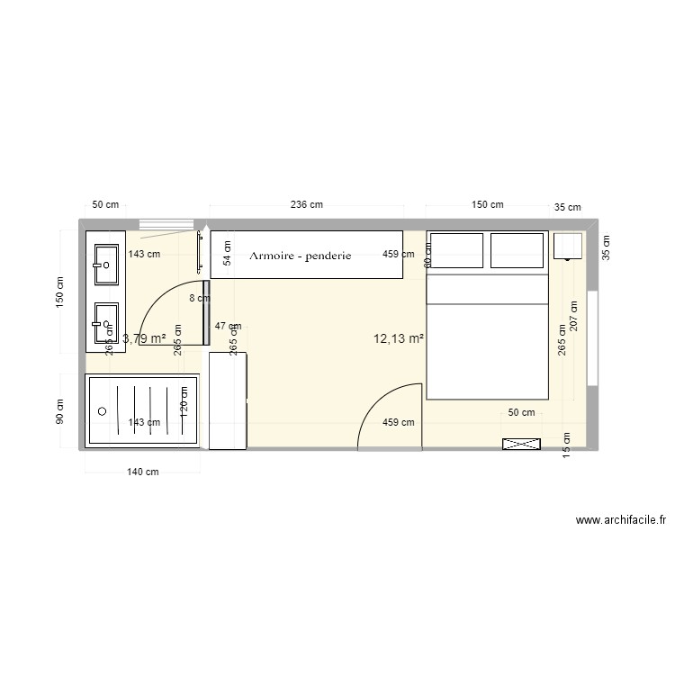 Projet Chambre Elyes. Plan de 2 pièces et 16 m2