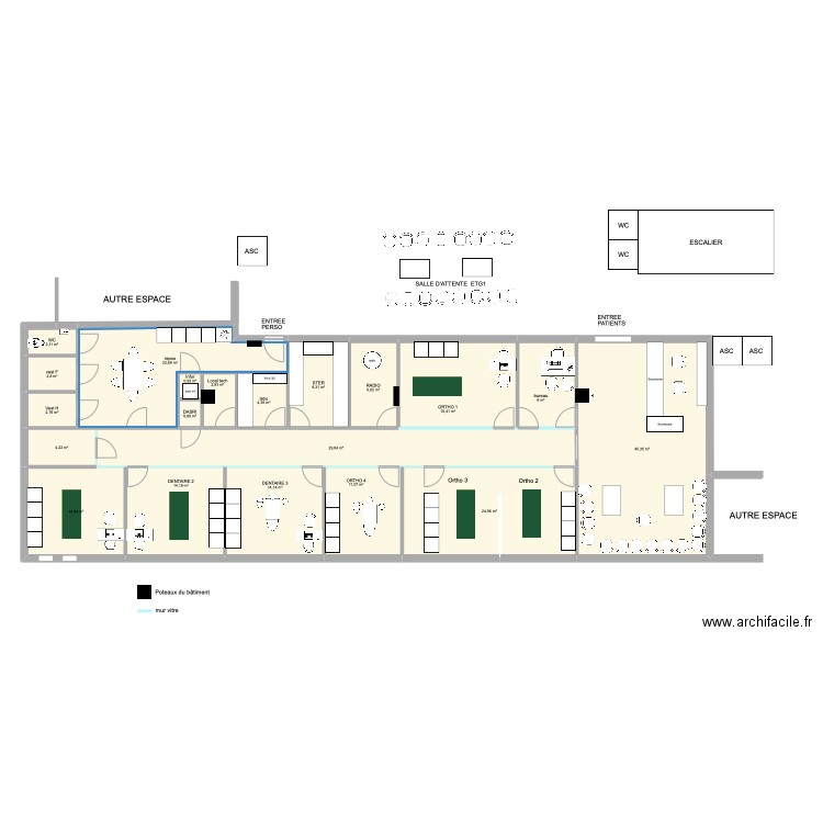 RD CLINIC vitre. Plan de 20 pièces et 237 m2