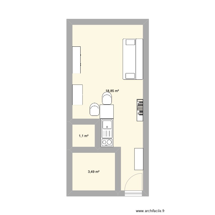 Appartement. Plan de 3 pièces et 23 m2