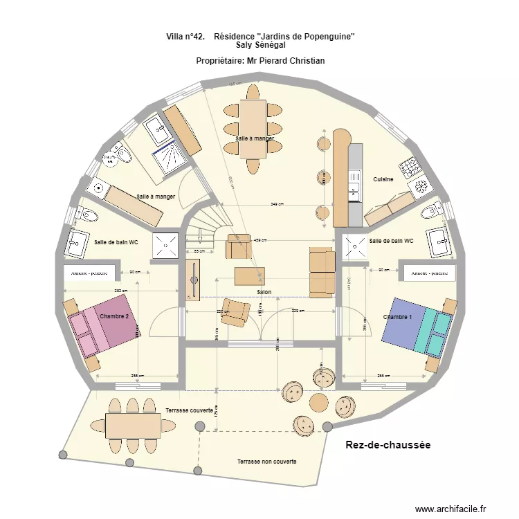 Villa teranga Rez de chauss&eacute;e. Plan de 