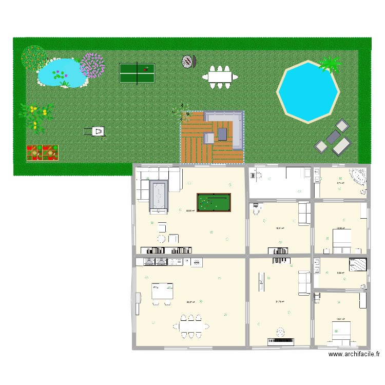 intergerationel. Plan de 8 pièces et 215 m2