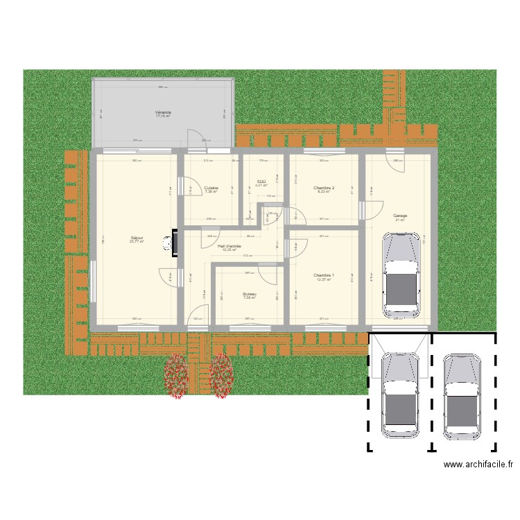 maison de plein pied. Plan de 9 pièces et 115 m2