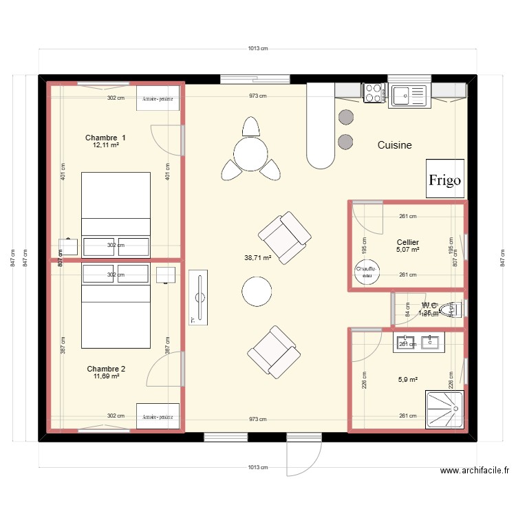 Plain pied en Morbihan. Plan de 6 pièces et 115 m2