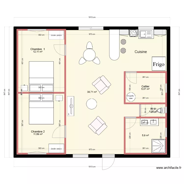 Plain pied en Morbihan. Plan de 