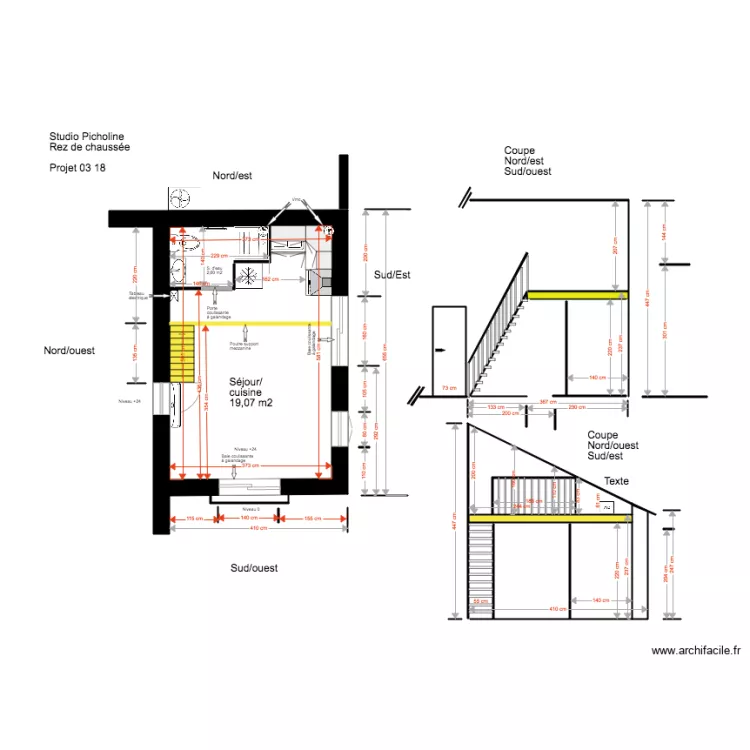 Studio Picholine Rez de chauss&eacute;e 03 18 R&eacute;hausse 2. Plan de 