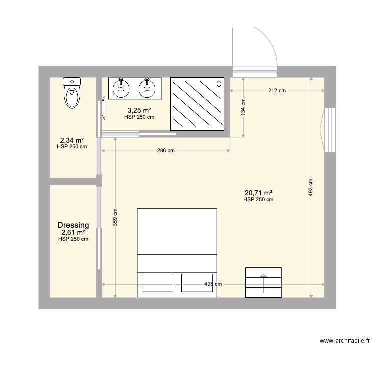 Chambre P RP. Plan de 4 pièces et 29 m2