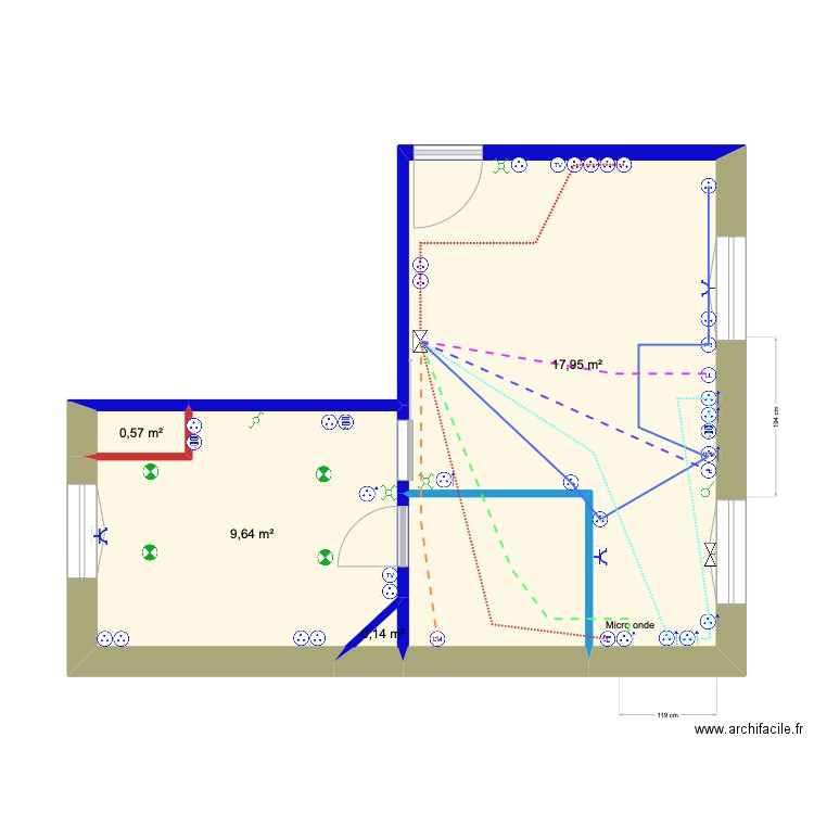 Louis Pasteur 2 PC Salon Cuisine. Plan de 5 pièces et 32 m2