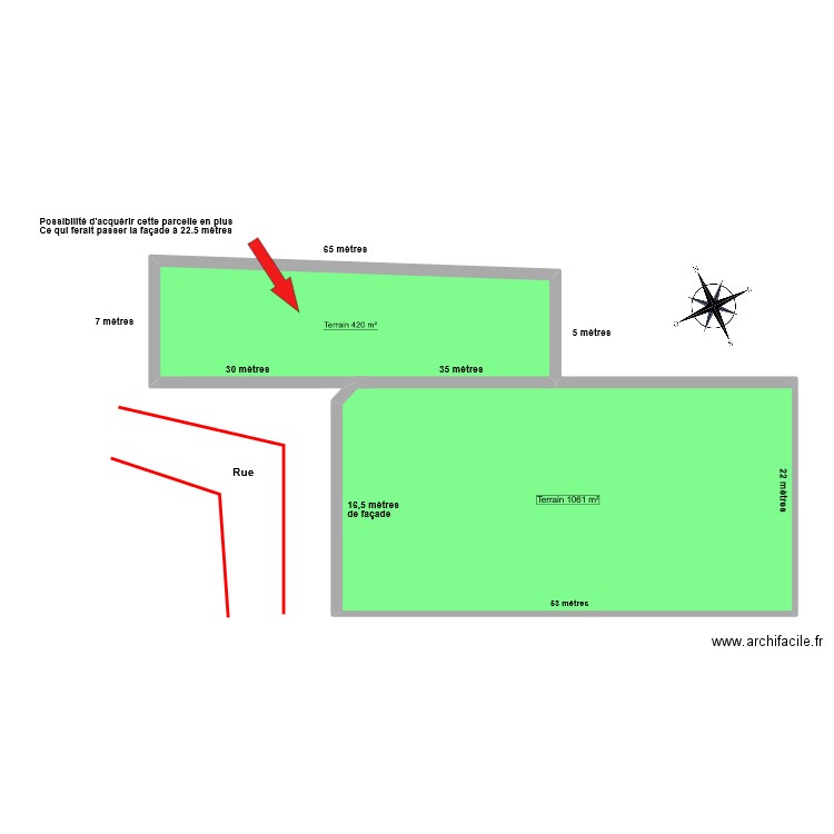 BROT terrain avant + parcelle supp. Plan de 2 pièces et 92 m2