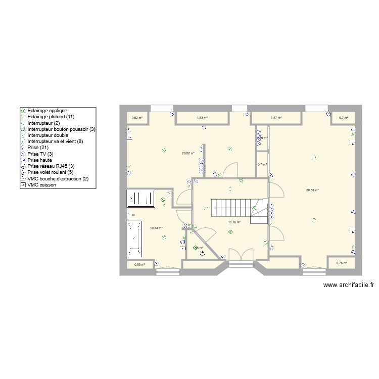 boutigny ETAGE IMPLANTATION ELEC. Plan de 13 pièces et 85 m2