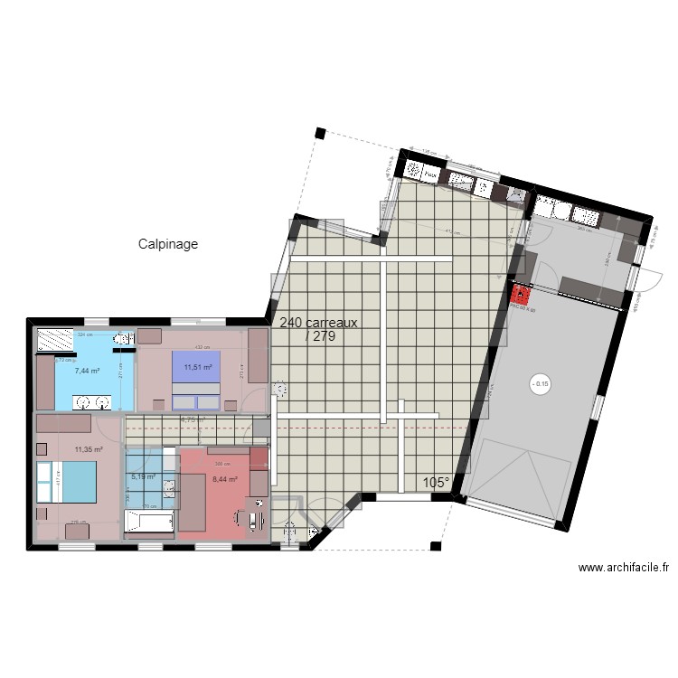 Calepinage. Plan de 8 pièces et 210 m2