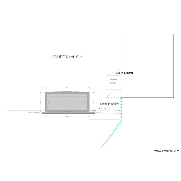 coupe. Plan de 1 pièce et 12 m2