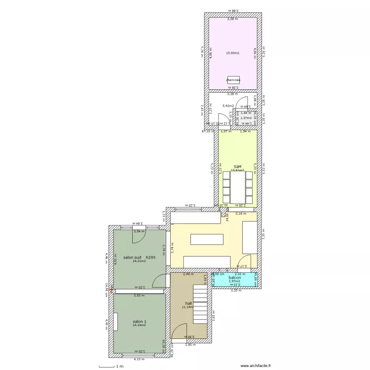 rez - cuisine usa vers jardin. Plan de 